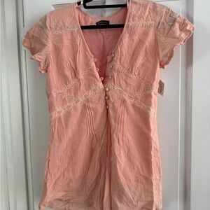 Very J Coral Button-Down Lace Romper